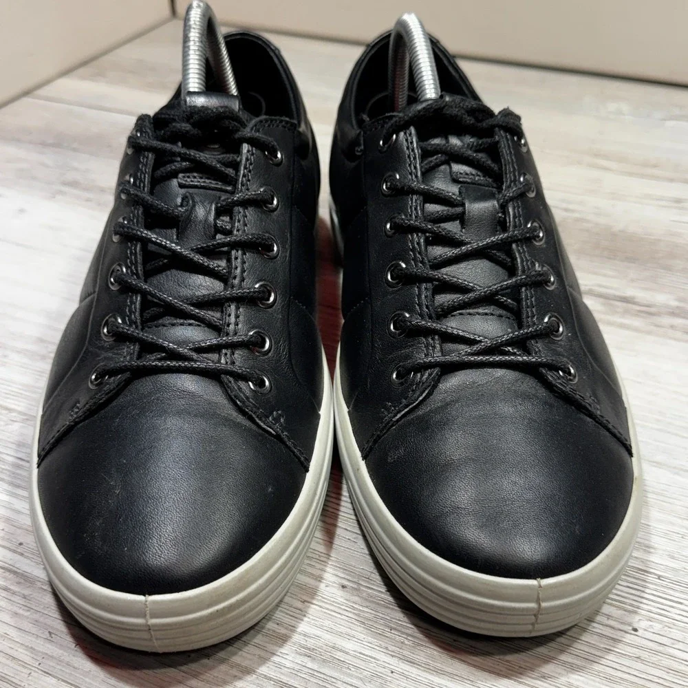 ECCO Men's Soft 7 Low Top Leather Sneakers Black Size US 8 EU 42 Casual Shoes
